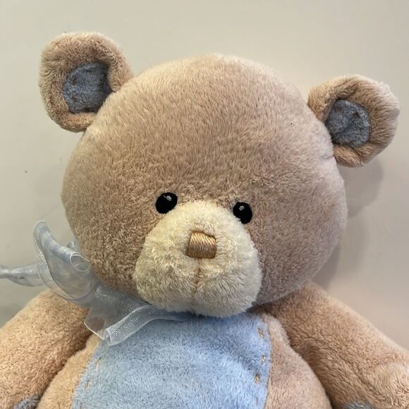 Baby Gund Nursery Blue Bear Tan Teddy Plush Toy Lovey Stitched Belly Paws - Picture 2 of 8